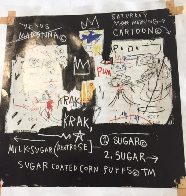 장 미켈 바스키아 Jean-Michel Basquiat 제목: A Panel of Experts, 1982 사이즈:60/60 in  재료: 아크릴과 오일물감 꼴라주참고 https://www.artsy.net/artwork/jean-michel-basquiat-a-panel-of-experts