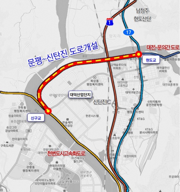 대전시는 9일 대덕구 문평동과 신탄진동을 연결하는 국지도 32호선 도로개설 사업에 대한 기본 및 실시설계를 착수한다고 밝혔다.
