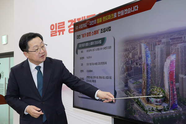 이장우 대전시장은 6일 시정 브리핑에서 대전 역세권 명품 랜드마크 건설 사업인 메가 충청 스퀘어 조성사업 계획을 발표했다.